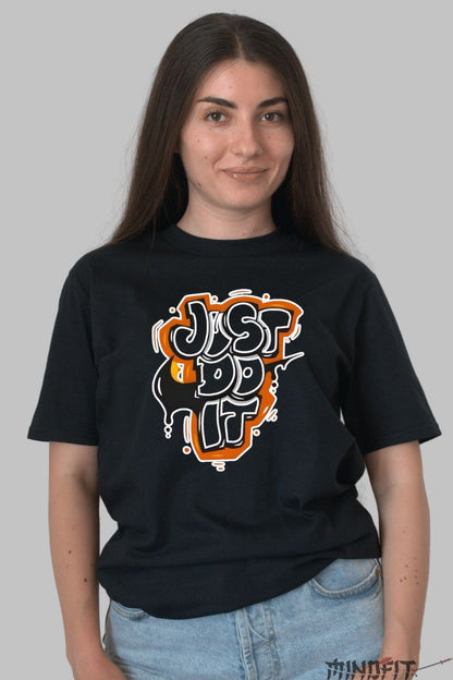 Tricou cu Aplicatii "Just do it" dama negru fata