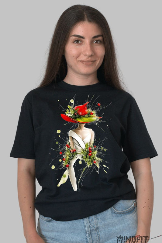 Tricou cu Aplicatii "Lady in Red" dama negru fata