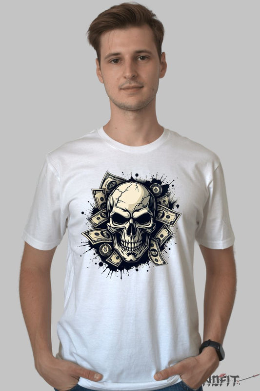 Tricou cu Aplicatii "Money Talks" barbat alb fata