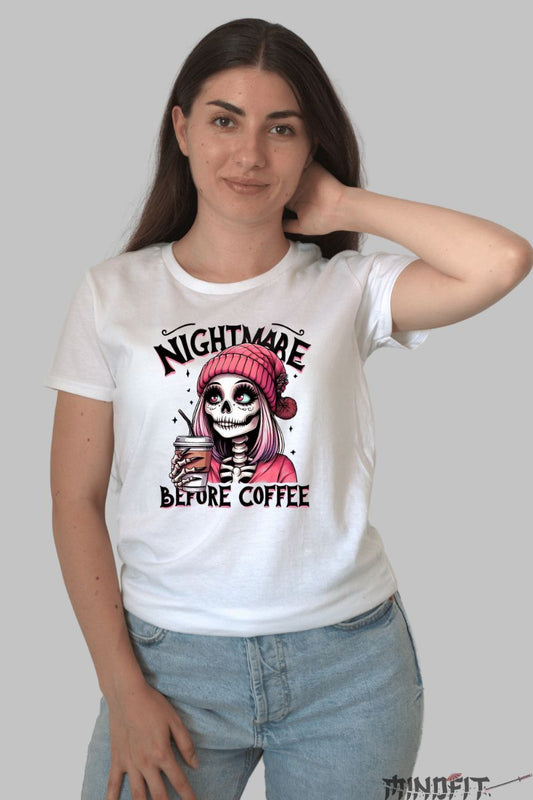 Tricou cu Aplicatii "Nightmare" dama alb fata