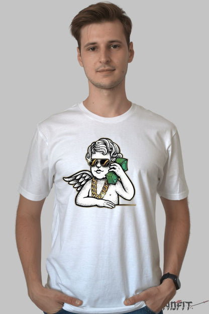 Tricou cu Aplicatii "The Boss" barbat alb fata