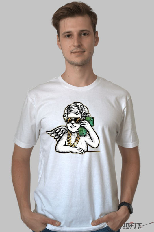 Tricou cu Aplicatii "The Boss" barbat alb fata