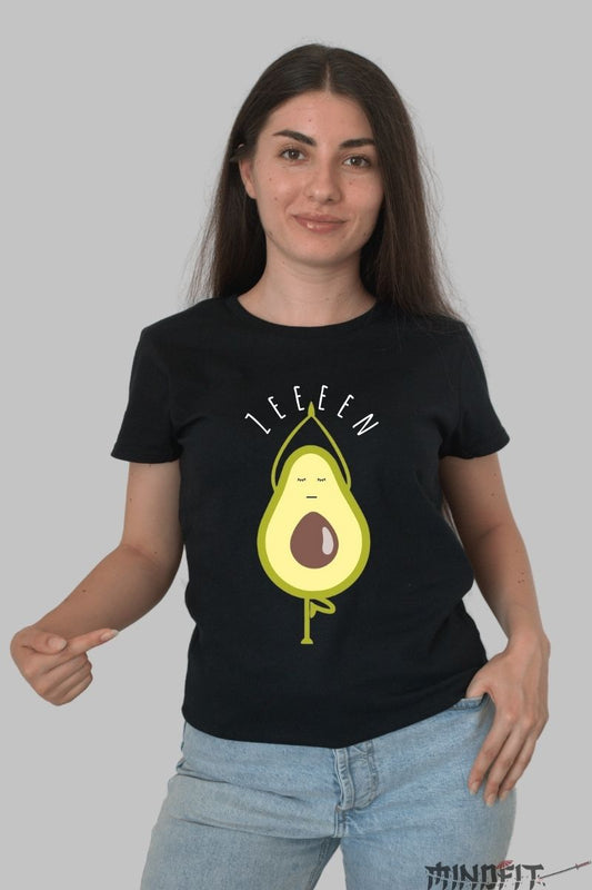 Tricou cu Avocado Zen dama negru fata