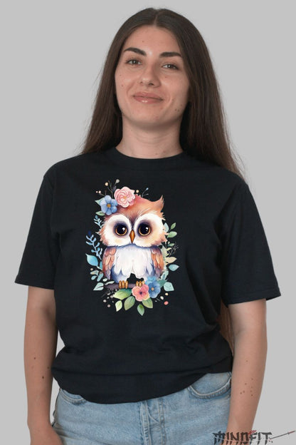 Tricou cu Bufnita Dama Cute dama negru fata