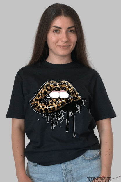 Tricou cu Buze Muscate dama negru fata