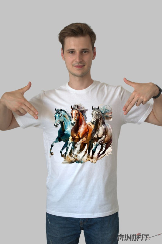 Tricou cu Cai in Alergare barbat alb fata
