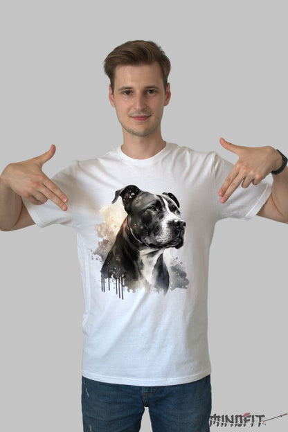 Tricou cu Caine Amstaff Negru barbat alb fata