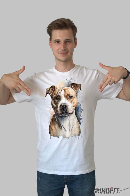 Tricou cu Caine Amstaff Trist barbat alb fata
