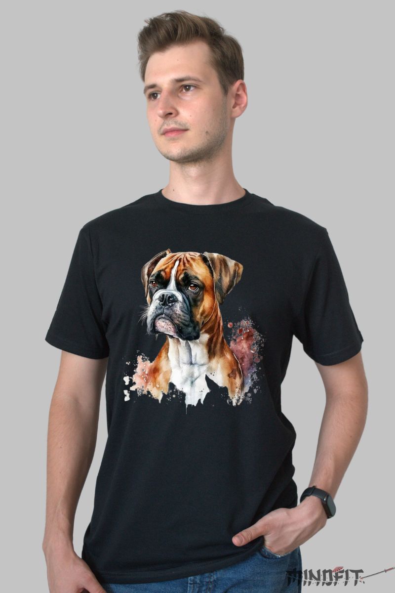 Tricou cu Caine Boxer Serios barbat negru fata