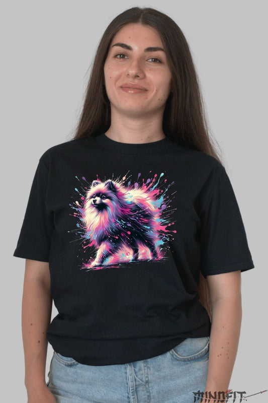Tricou cu Caine - Explozie de culoare dama negru fata