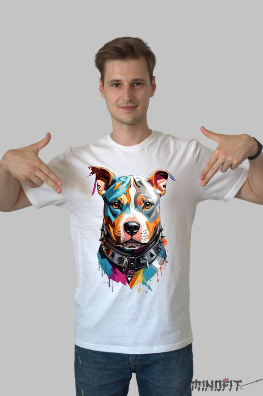 Tricou cu Caine Multicolor barbat alb fata