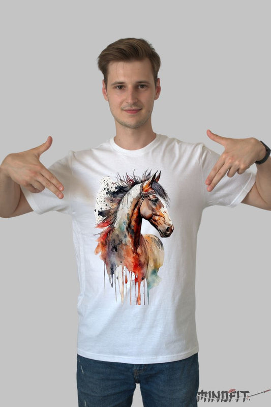 Tricou cu Cal Abstract barbat alb fata