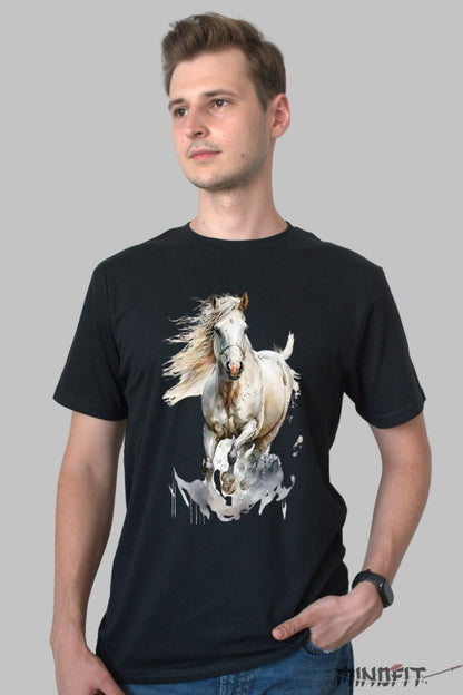 Tricou cu Cal Alb barbat negru fata