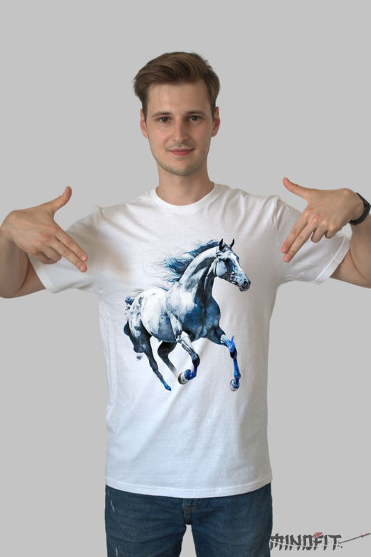 Tricou cu Cal Baby Blue barbat alb fata