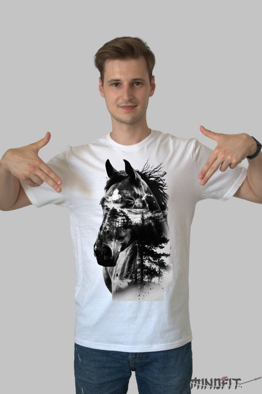 Tricou cu Cal "Inima Naturii" barbat alb fata