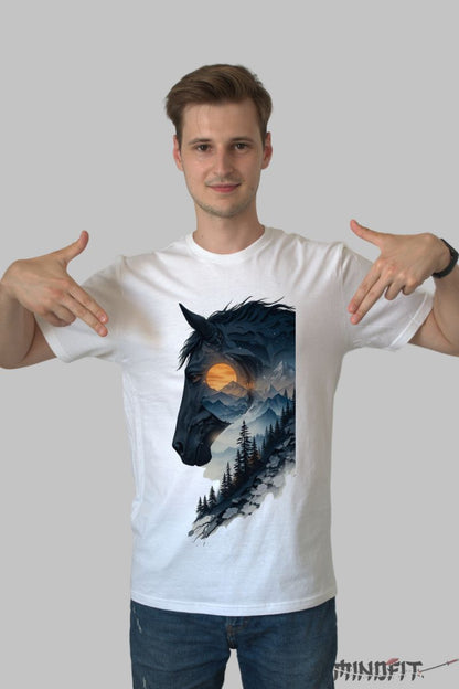 Tricou cu Cal si Peisaj Nocturn barbat alb fata