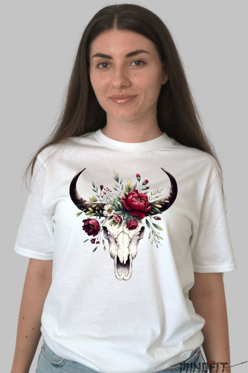 Tricou cu Cap de Craniu "Wild Soul" dama alb fata