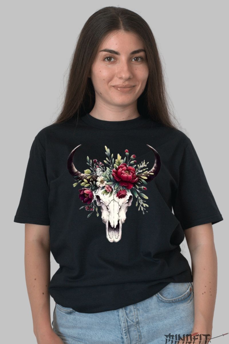 Tricou cu Craniu "Wild Soul" dama negru fata