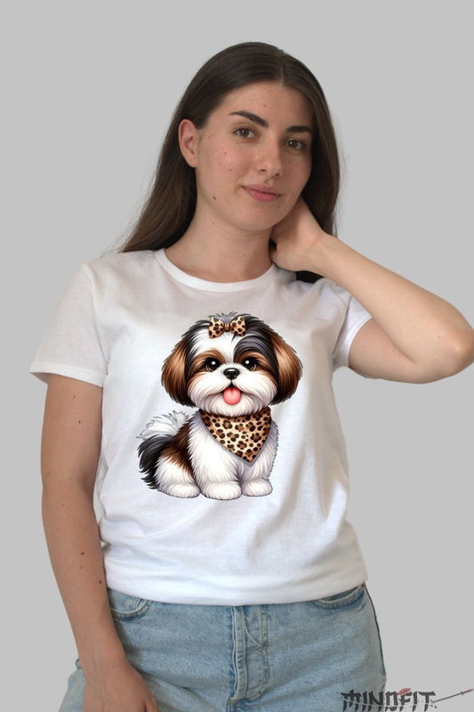 Tricou cu Catel Chic dama alb fata