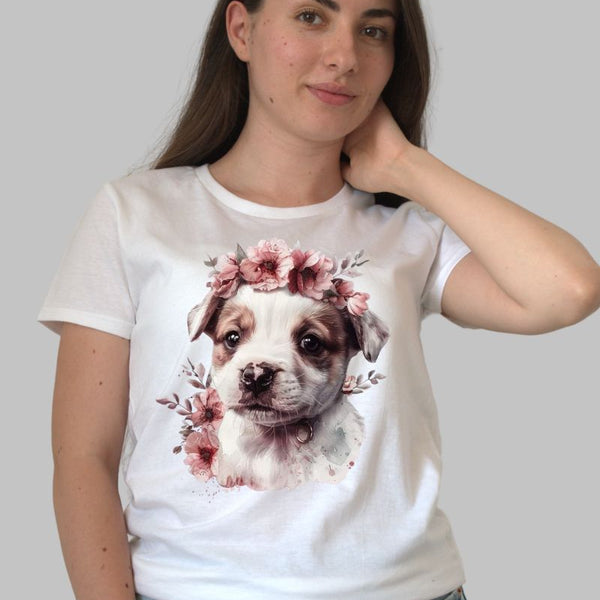 Tricou cu Catel Lup si Flori