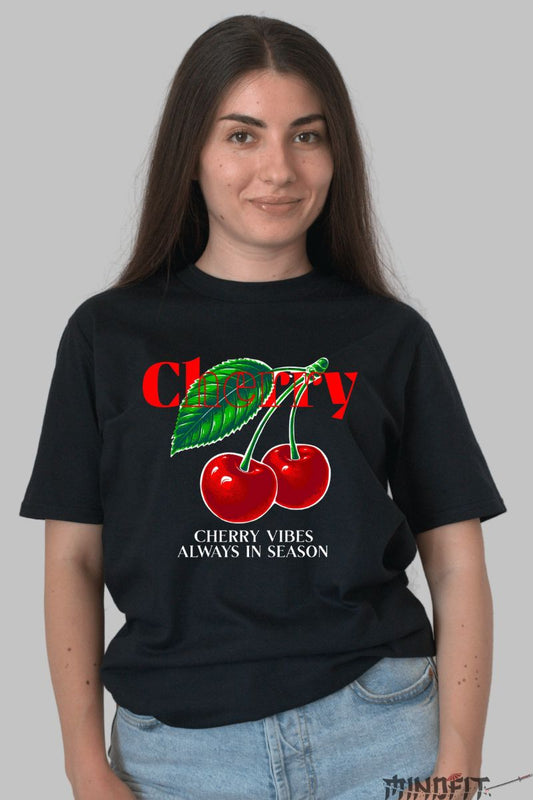 Tricou cu Cirese Rosii dama negru