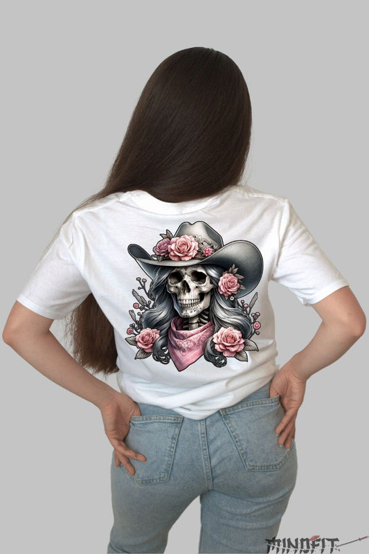 Tricou cu Cowgirl Dark dama alb spate