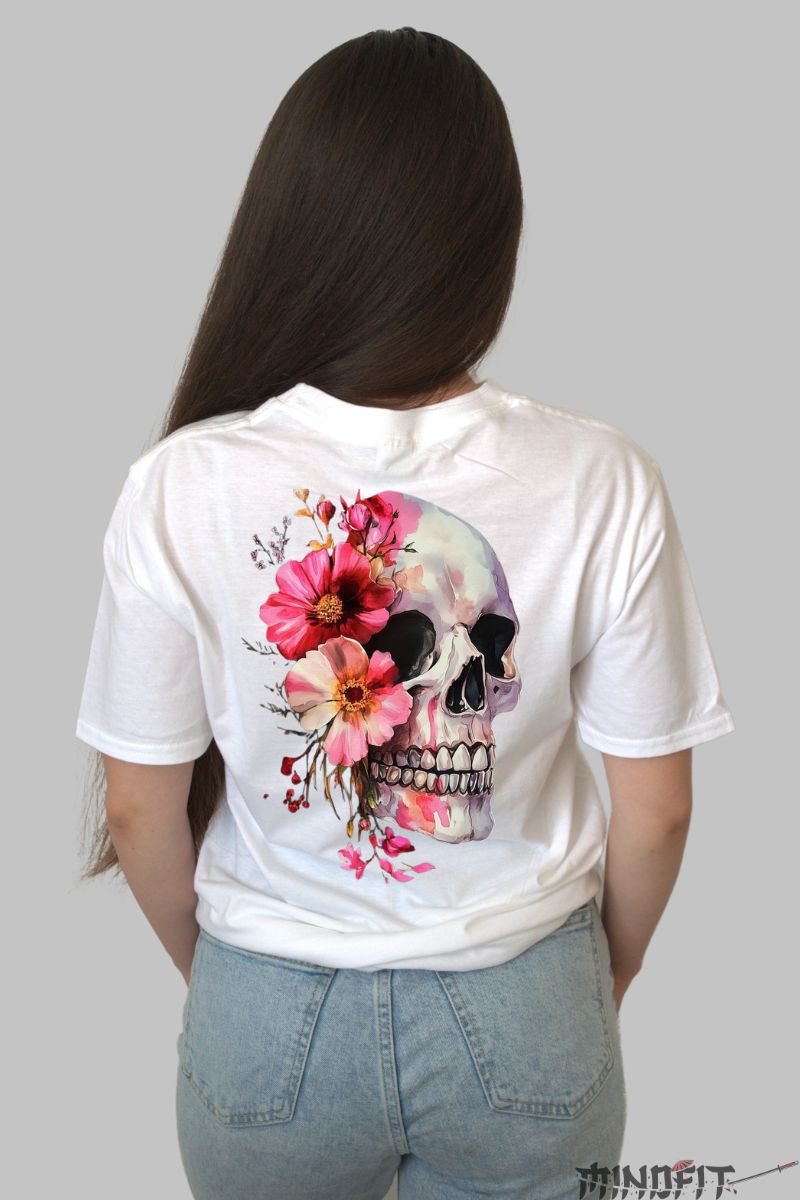 Tricou cu Craniu Colorat dama alb spate