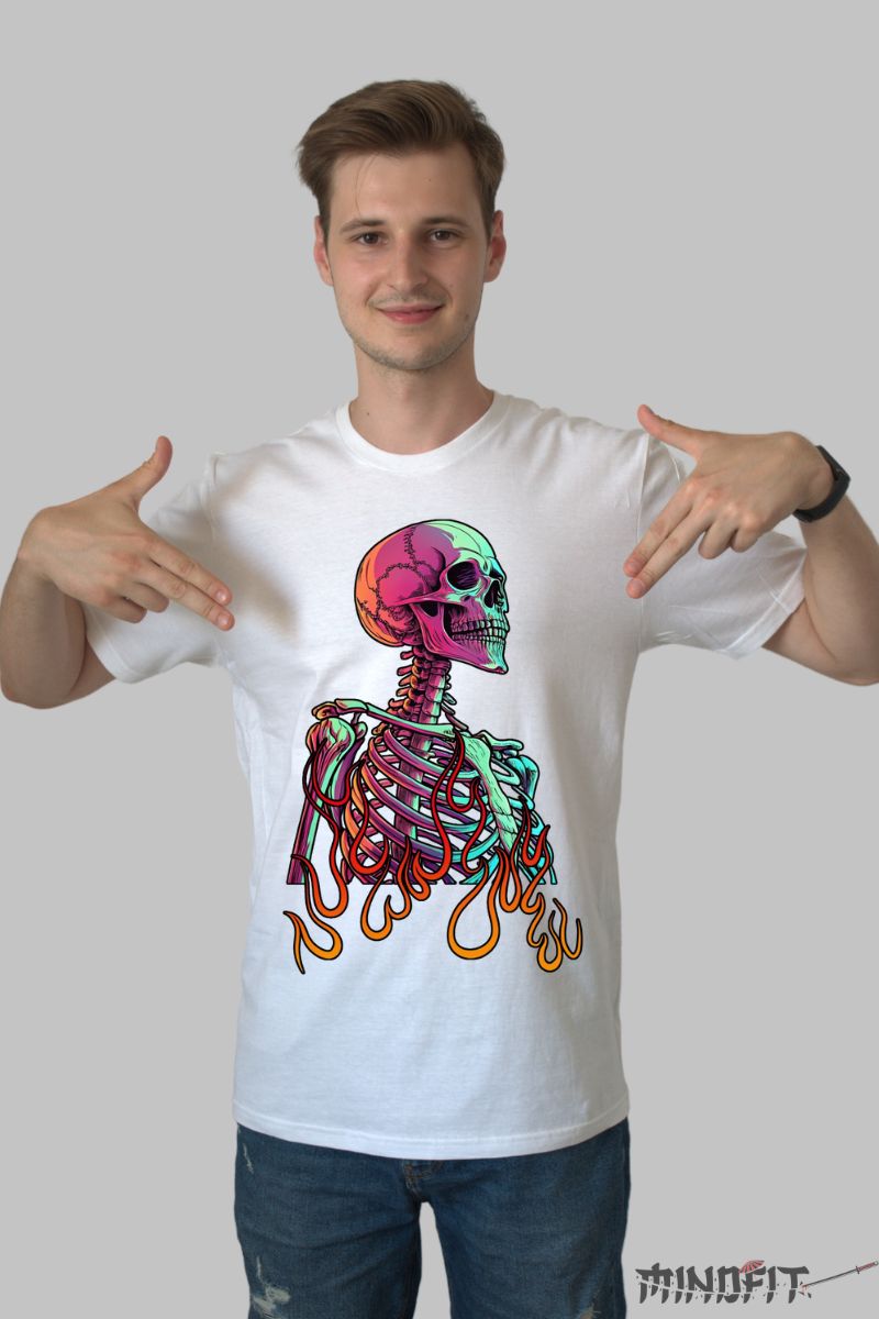 Tricou cu Craniu in Flacari barbat alb fata