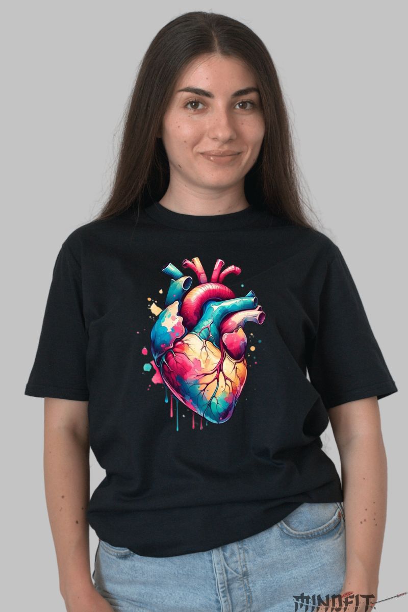 Tricou cu Inima Colorata dama negru fata