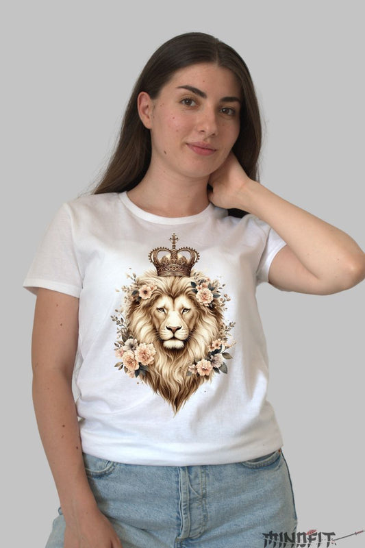 Tricou cu Leu si Coroana dama alb fata