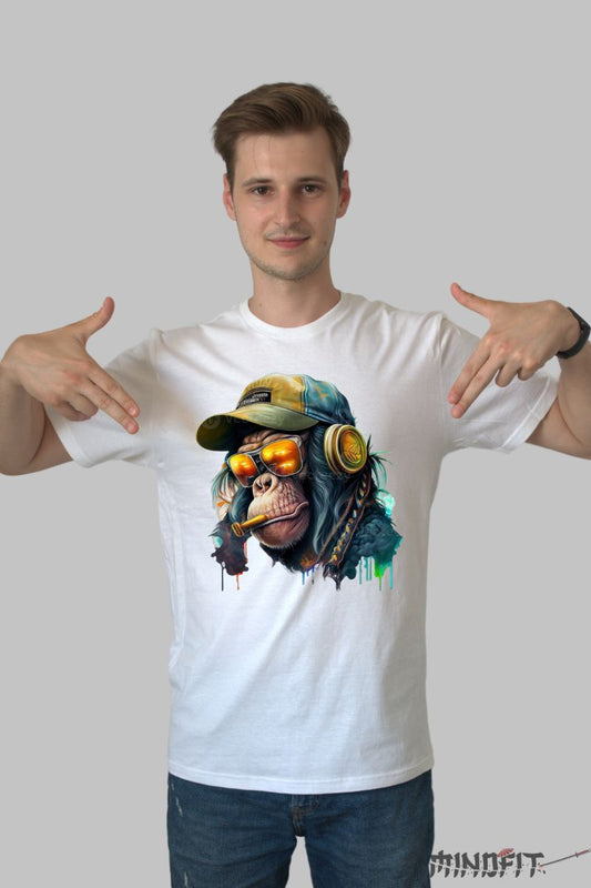Tricou cu Maimuta Cool barbat alb fata