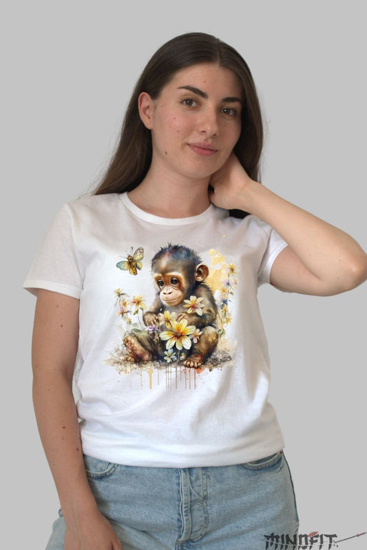 Tricou cu Maimuta Cute dama alb fata