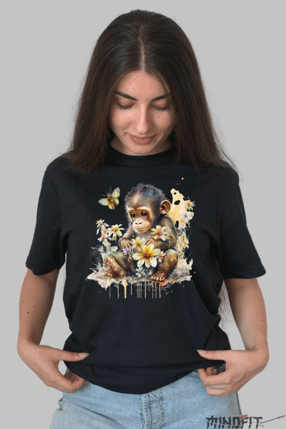 Tricou cu Maimuta Cute dama negru fata