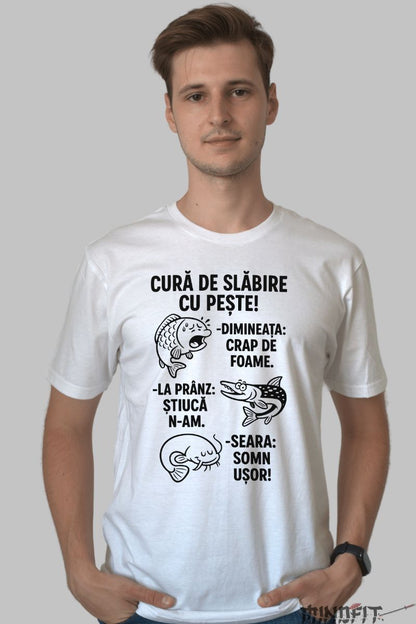 Tricou cu Mesaj Amuzant Cura de Slabire barbat alb fata