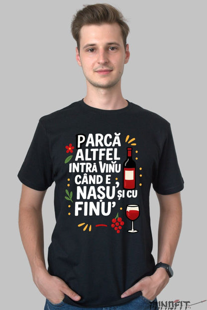 Tricou cu Mesaj Amuzant Nasu' si cu Finu barbat negru fata