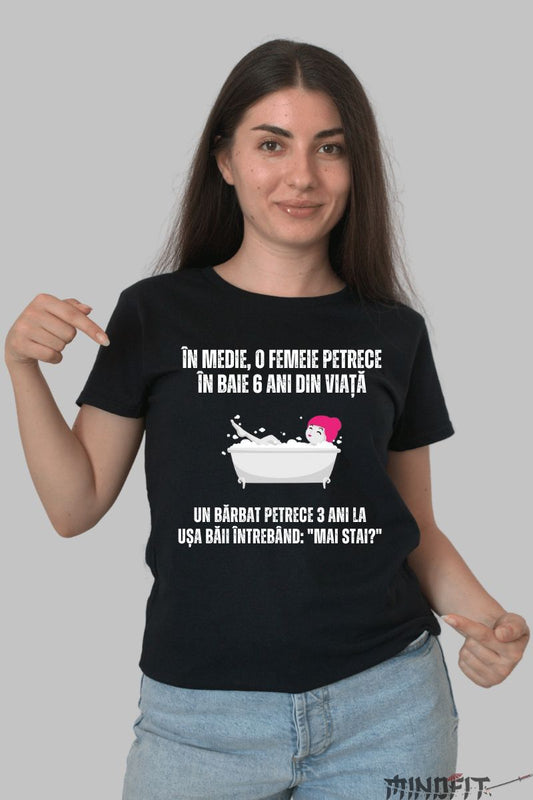Tricou cu Mesaj Dama "Mai Stai?" dama negru