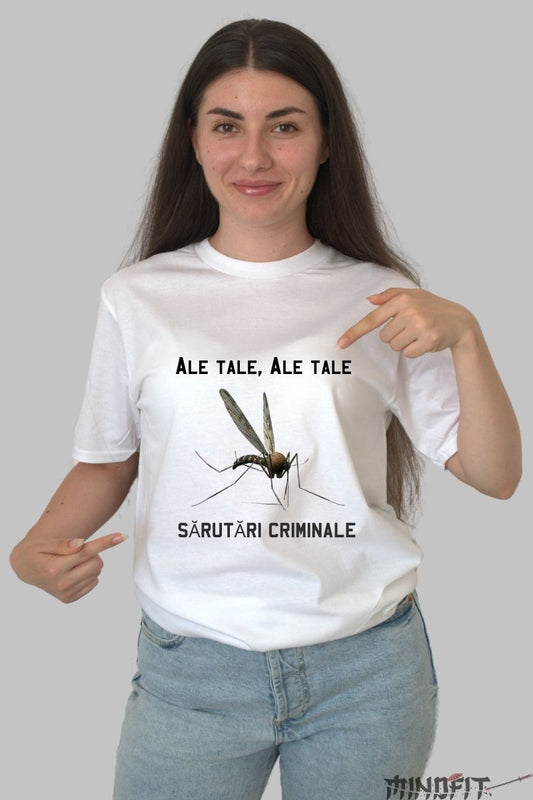 Tricou cu Mesaj "Tantarul" dama alb fata