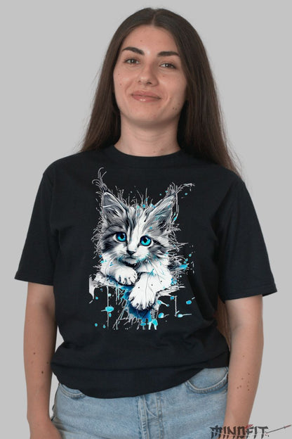 Tricou cu Pisica Cute dama negru fata