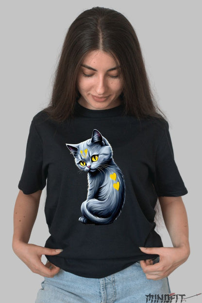Tricou cu Pisica Draguta dama negru fata