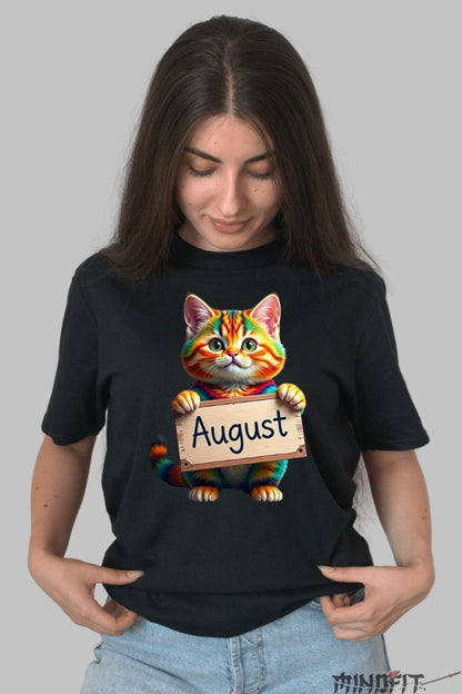 Tricou cu Pisica Multicolora "August" dama negru fata