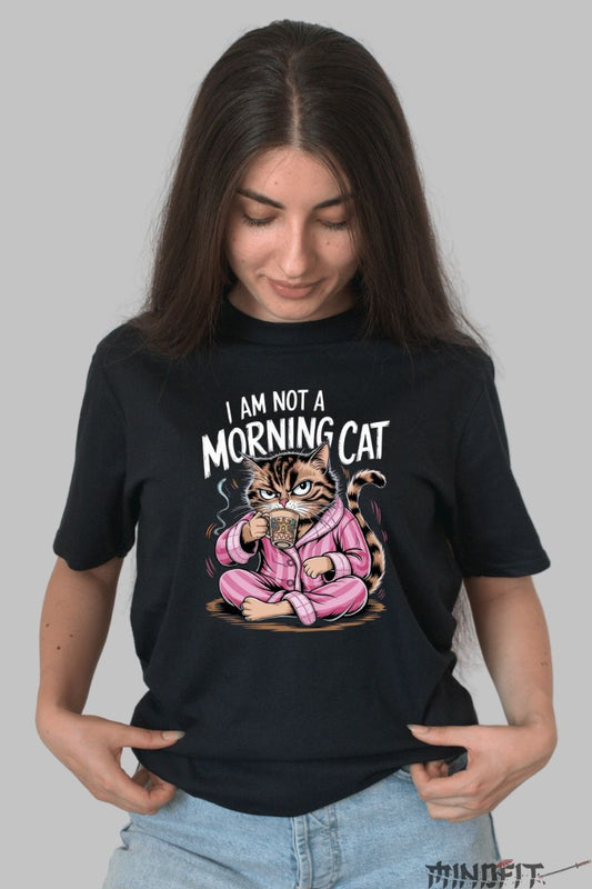 Tricou cu Pisica Somnoroasa dama negru fata