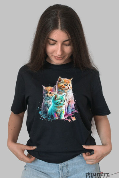 Tricou cu Pisici 3D Multicolore dama negru fata