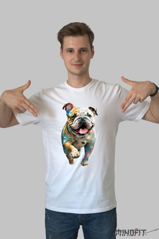 Tricou cu Pug Multicolor barbat alb fata