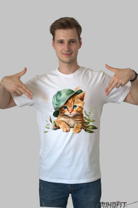 Tricou cu Pui de Pisica Portocaliu barbat alb fata