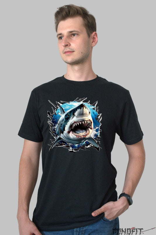 Tricou cu Rechin Periculos barbat negru fata