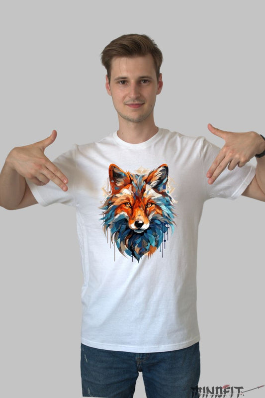 Tricou cu Vulpe Magica  barbat alb fata