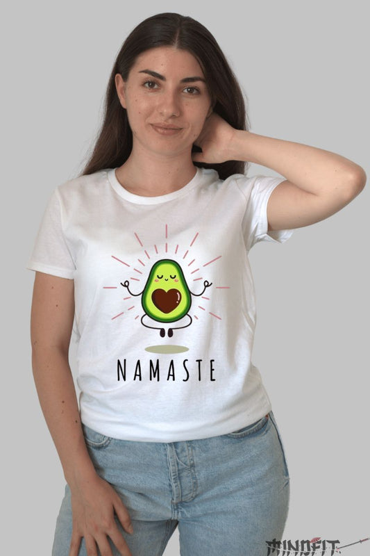 Tricou cu avocado Namaste dama alb fata