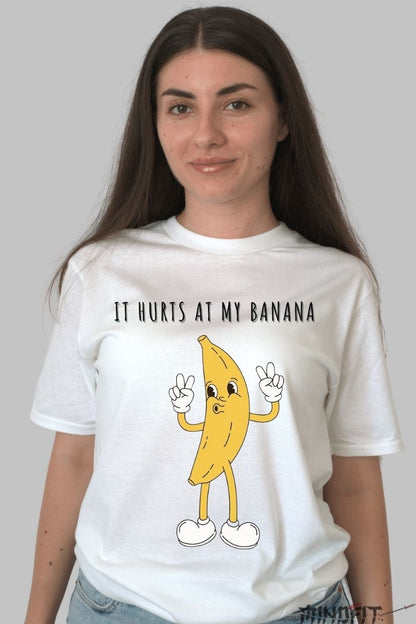 Tricou cu fructe It hurts at my Banana dama alb fata