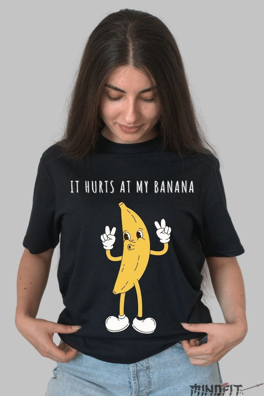 Tricou cu fructe It hurts at my Banana dama negru fata
