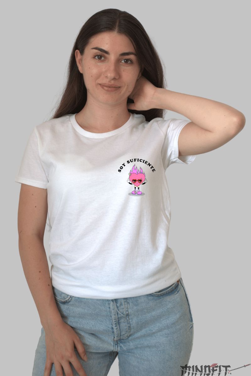Tricou cu inima Soy Suficiente dama alb fata
